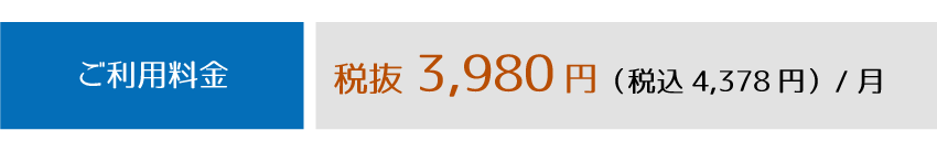 ご利用料金　3,980円/月（税込4,378円/月）
